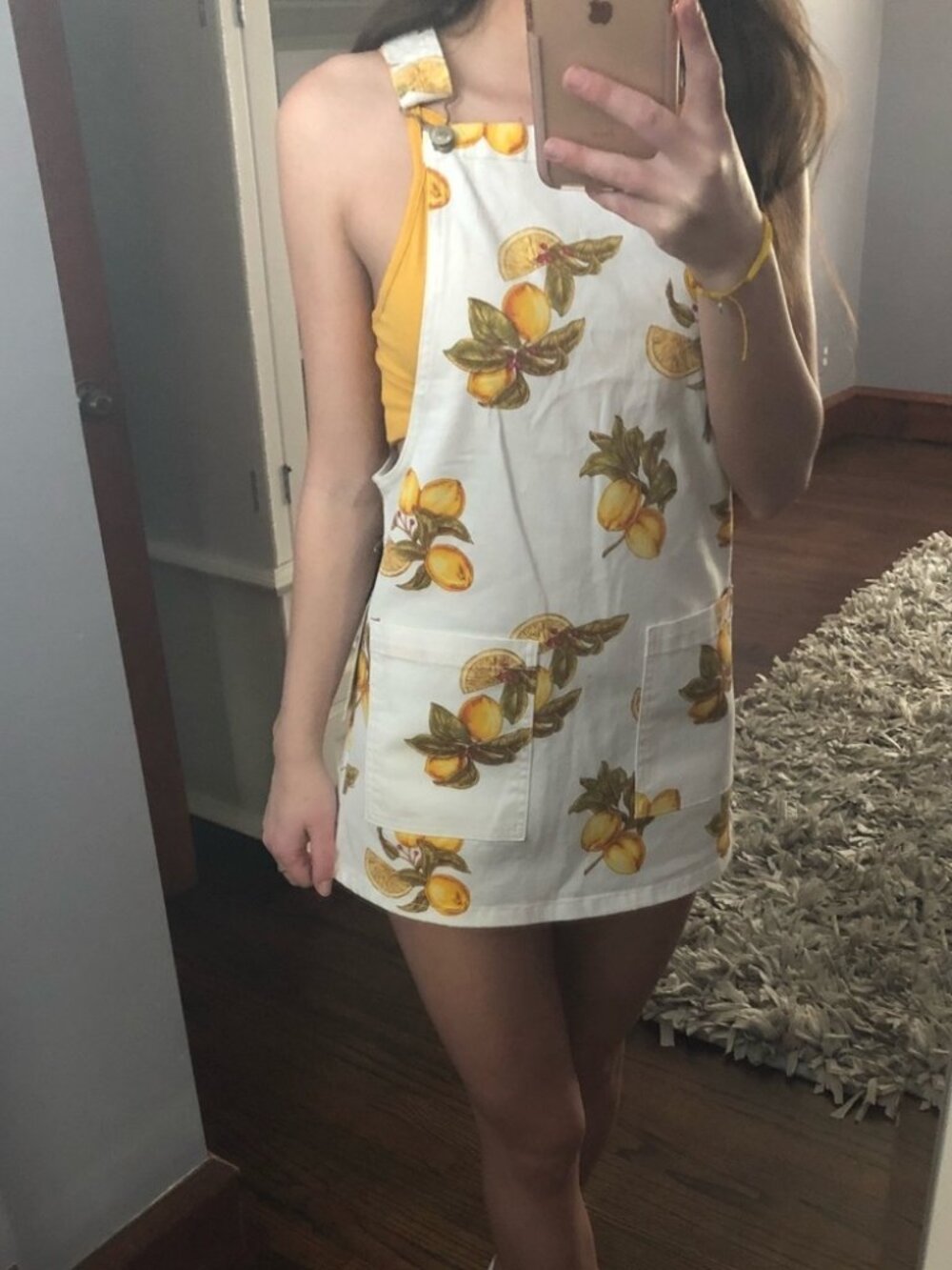 Forever 21 Citrus Lemons White Overall Mini Skirt Cutesy Playful Girlcore XS